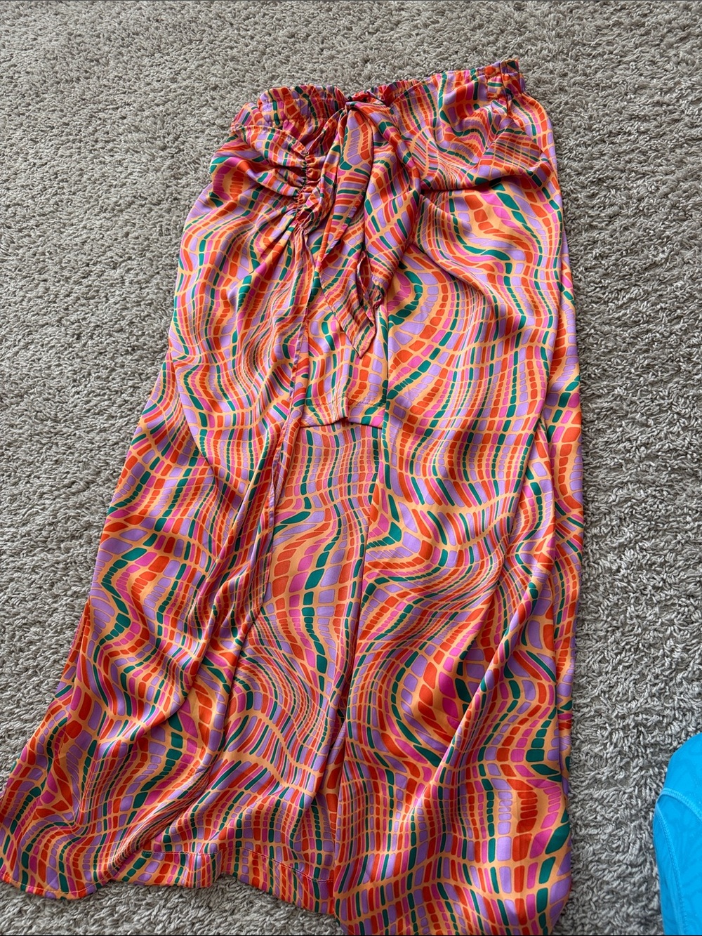 Vici Multicolor Wavy Print Maxi Skirt - Orange, Pink, Green